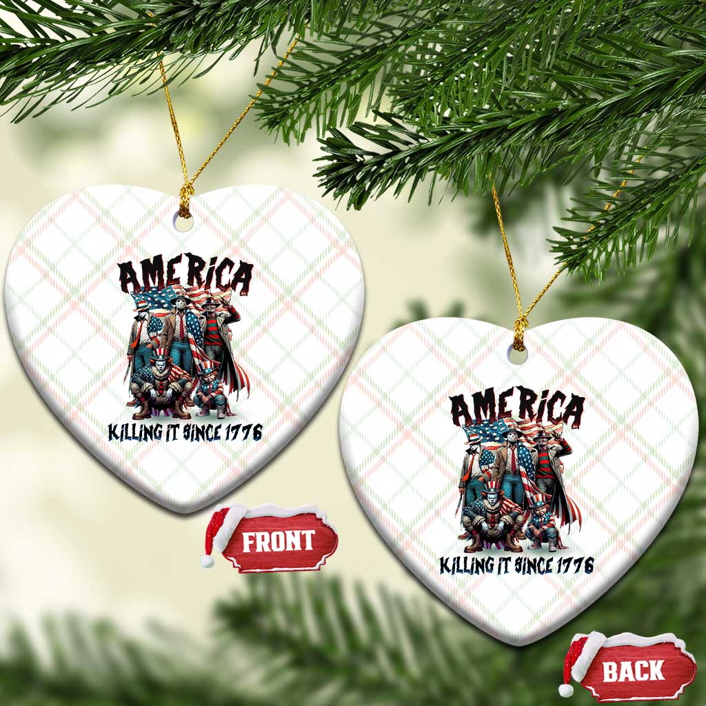Patriotic Horror Mashup Ceramic Ornament America Killing It Since 1776 - Wonder Print Shop