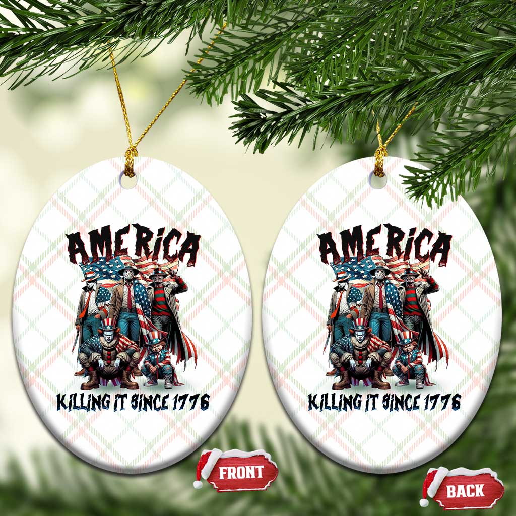 Patriotic Horror Mashup Ceramic Ornament America Killing It Since 1776 - Wonder Print Shop