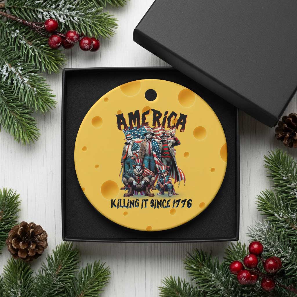 Patriotic Horror Mashup Ceramic Ornament America Killing It Since 1776 - Wonder Print Shop