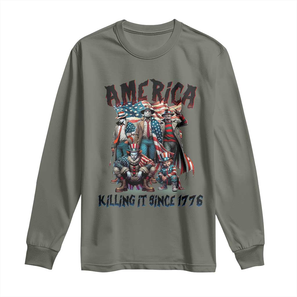 Patriotic Horror Mashup Long Sleeve Shirt America Killing It Since 1776