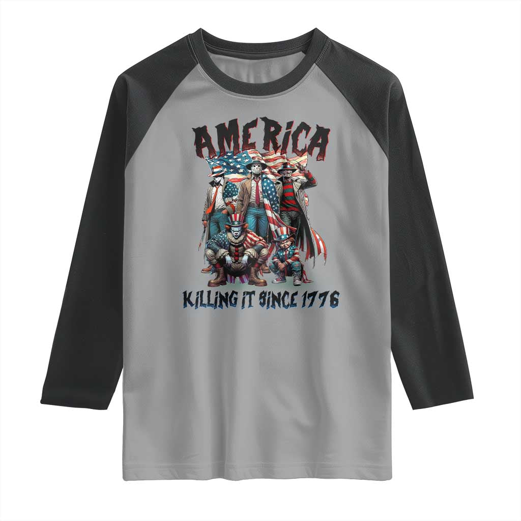 Patriotic Horror Mashup Raglan Shirt America Killing It Since 1776