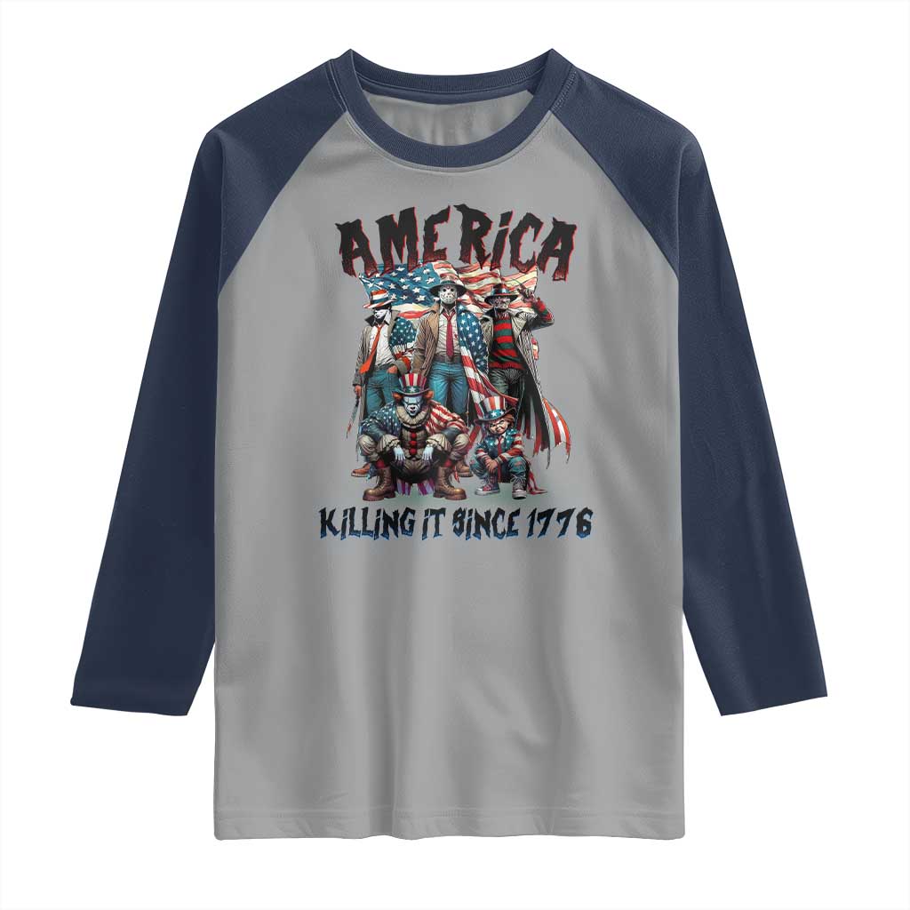 Patriotic Horror Mashup Raglan Shirt America Killing It Since 1776