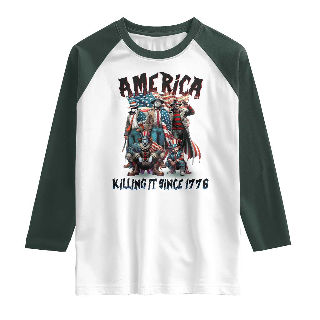 Patriotic Horror Mashup Raglan Shirt America Killing It Since 1776