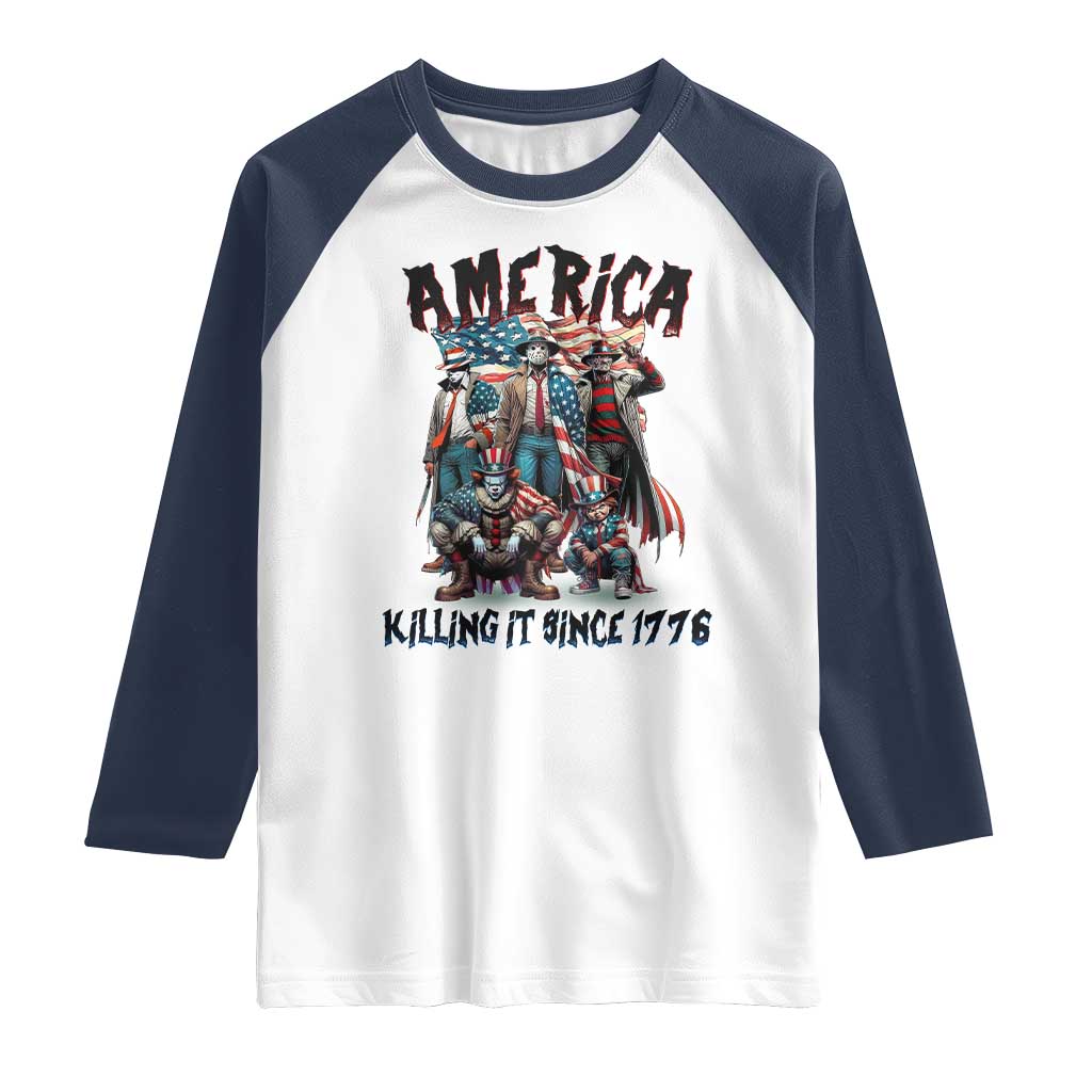 Patriotic Horror Mashup Raglan Shirt America Killing It Since 1776