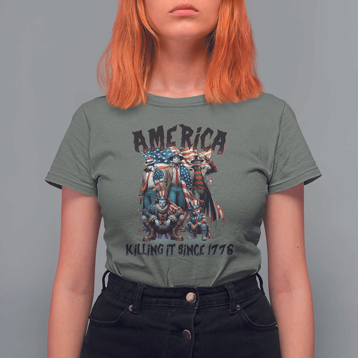Patriotic Horror Mashup T Shirt For Women America Killing It Since 1776