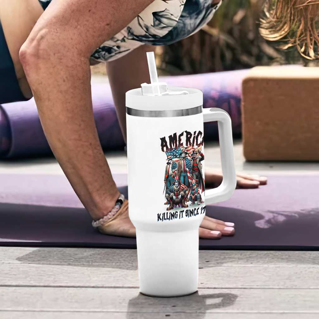 Patriotic Horror Mashup Tumbler With Handle America Killing It Since 1776
