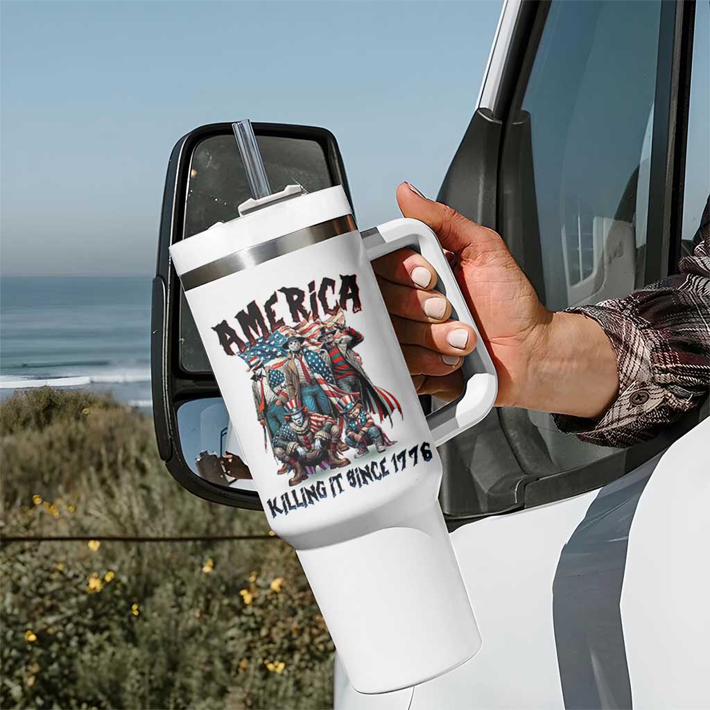 Patriotic Horror Mashup Tumbler With Handle America Killing It Since 1776