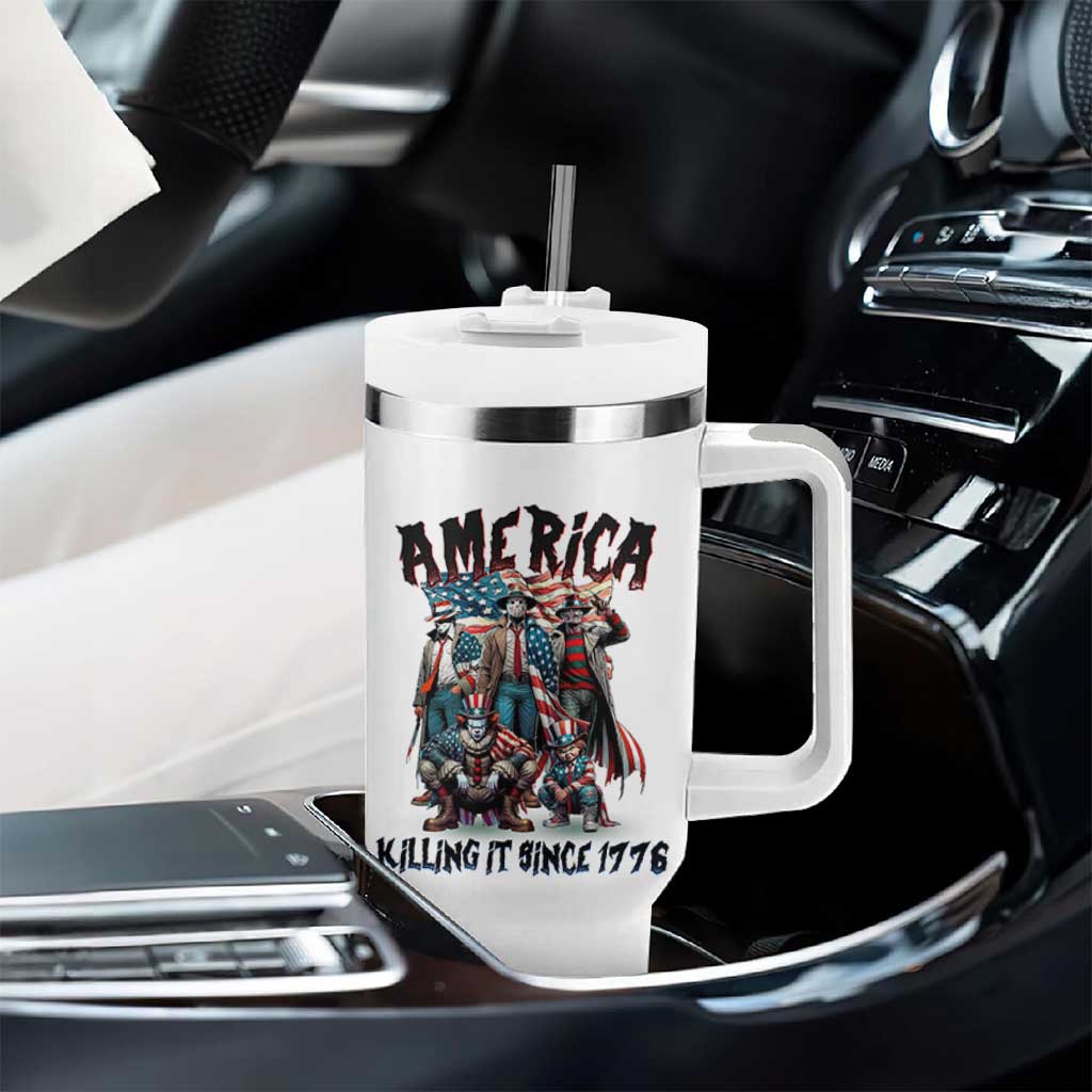 Patriotic Horror Mashup Tumbler With Handle America Killing It Since 1776