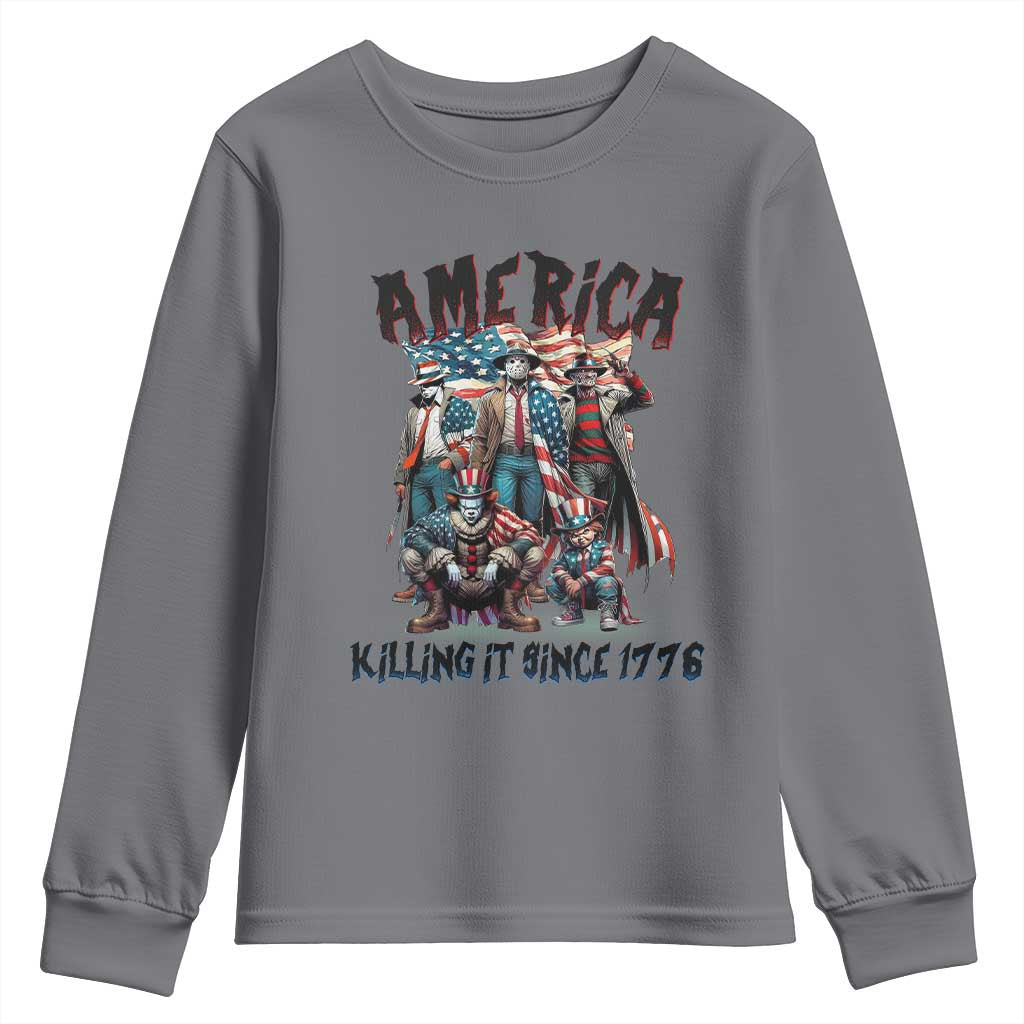 Patriotic Horror Mashup Youth Sweatshirt America Killing It Since 1776