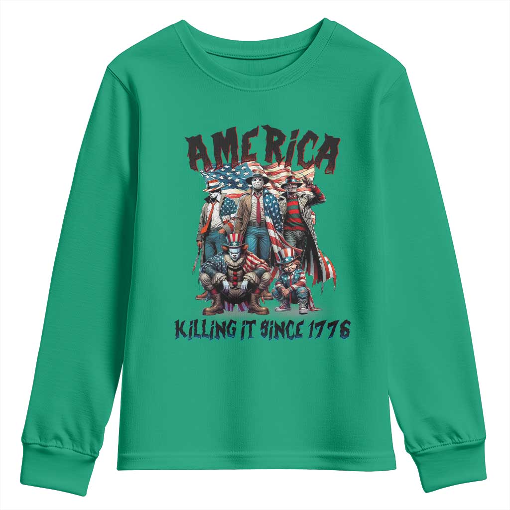 Patriotic Horror Mashup Youth Sweatshirt America Killing It Since 1776