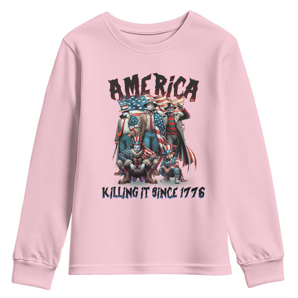 Patriotic Horror Mashup Youth Sweatshirt America Killing It Since 1776