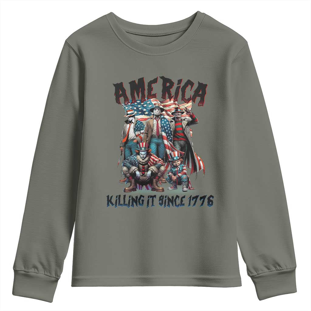 Patriotic Horror Mashup Youth Sweatshirt America Killing It Since 1776