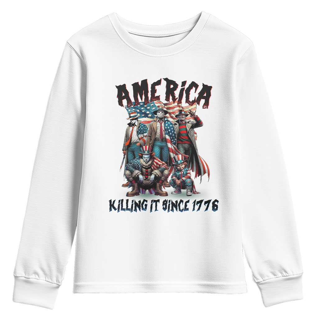 Patriotic Horror Mashup Youth Sweatshirt America Killing It Since 1776