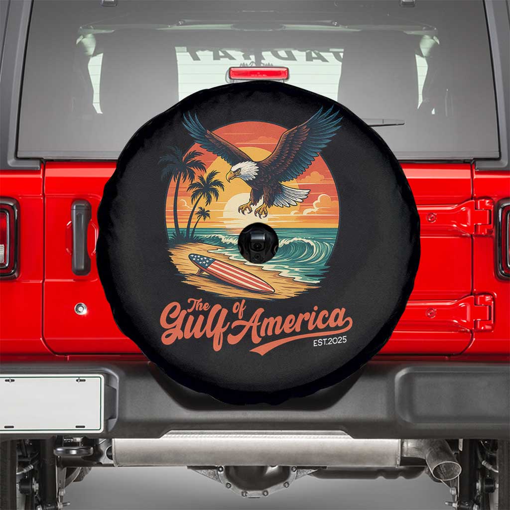 Gulf of USA 2025 Bald Eagle Spare Tire Cover Vintage Patriotic Beach Sunset 4th Of July - Wonder Print Shop