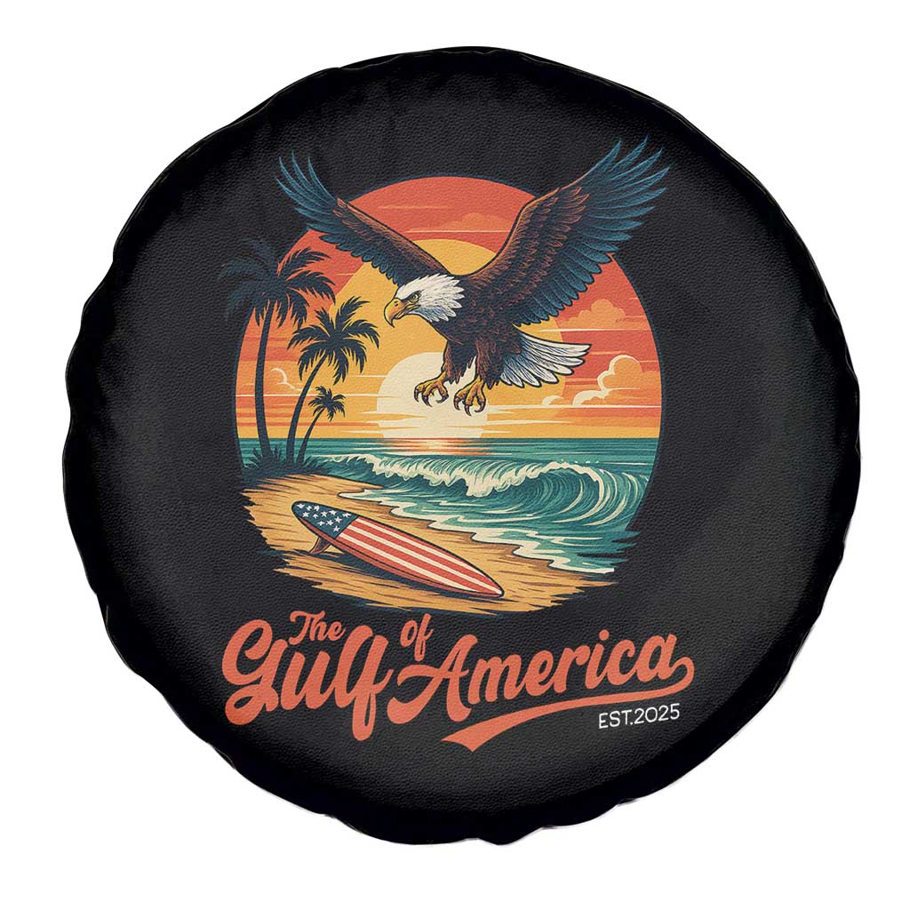 Gulf of USA 2025 Bald Eagle Spare Tire Cover Vintage Patriotic Beach Sunset 4th Of July - Wonder Print Shop