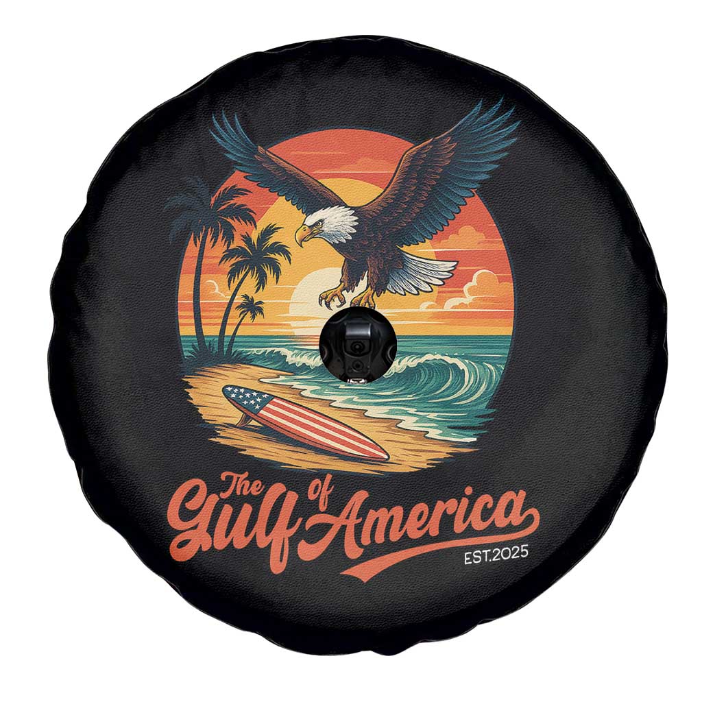 Gulf of USA 2025 Bald Eagle Spare Tire Cover Vintage Patriotic Beach Sunset 4th Of July - Wonder Print Shop