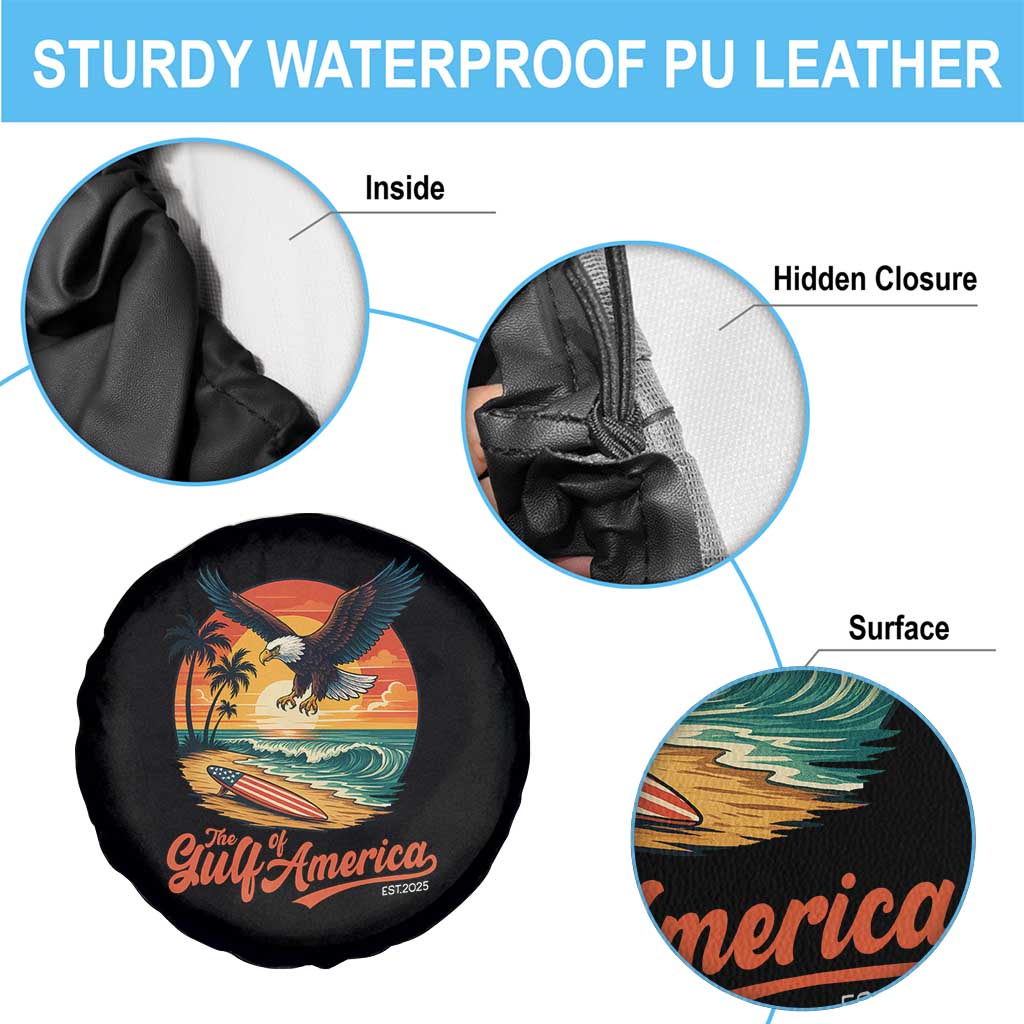 Gulf of USA 2025 Bald Eagle Spare Tire Cover Vintage Patriotic Beach Sunset 4th Of July - Wonder Print Shop