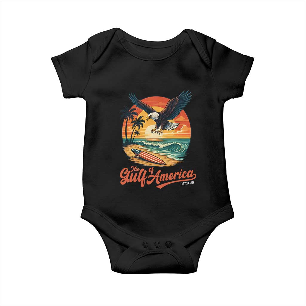 Gulf of America 2025 Bald Eagle Baby Onesie Vintage Patriotic Beach Sunset 4th Of July - Wonder Print Shop