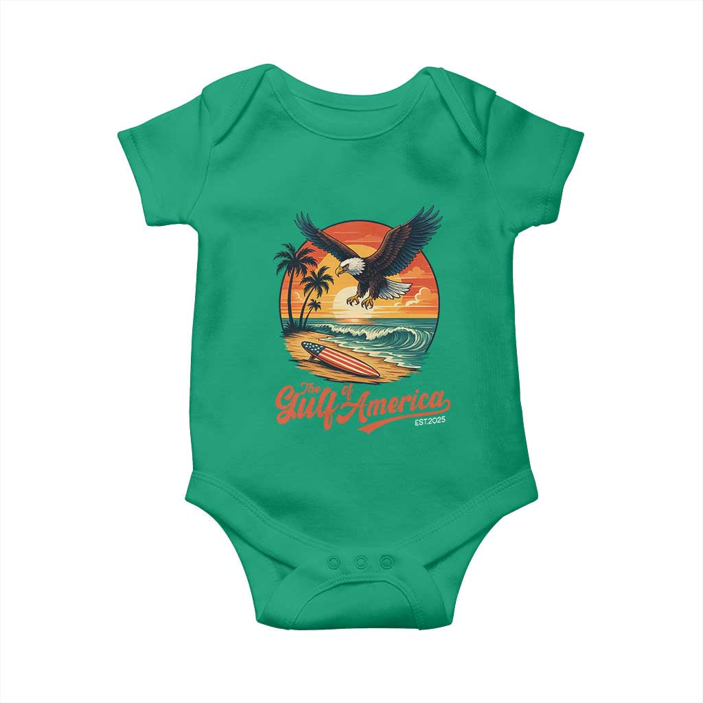 Gulf of America 2025 Bald Eagle Baby Onesie Vintage Patriotic Beach Sunset 4th Of July - Wonder Print Shop