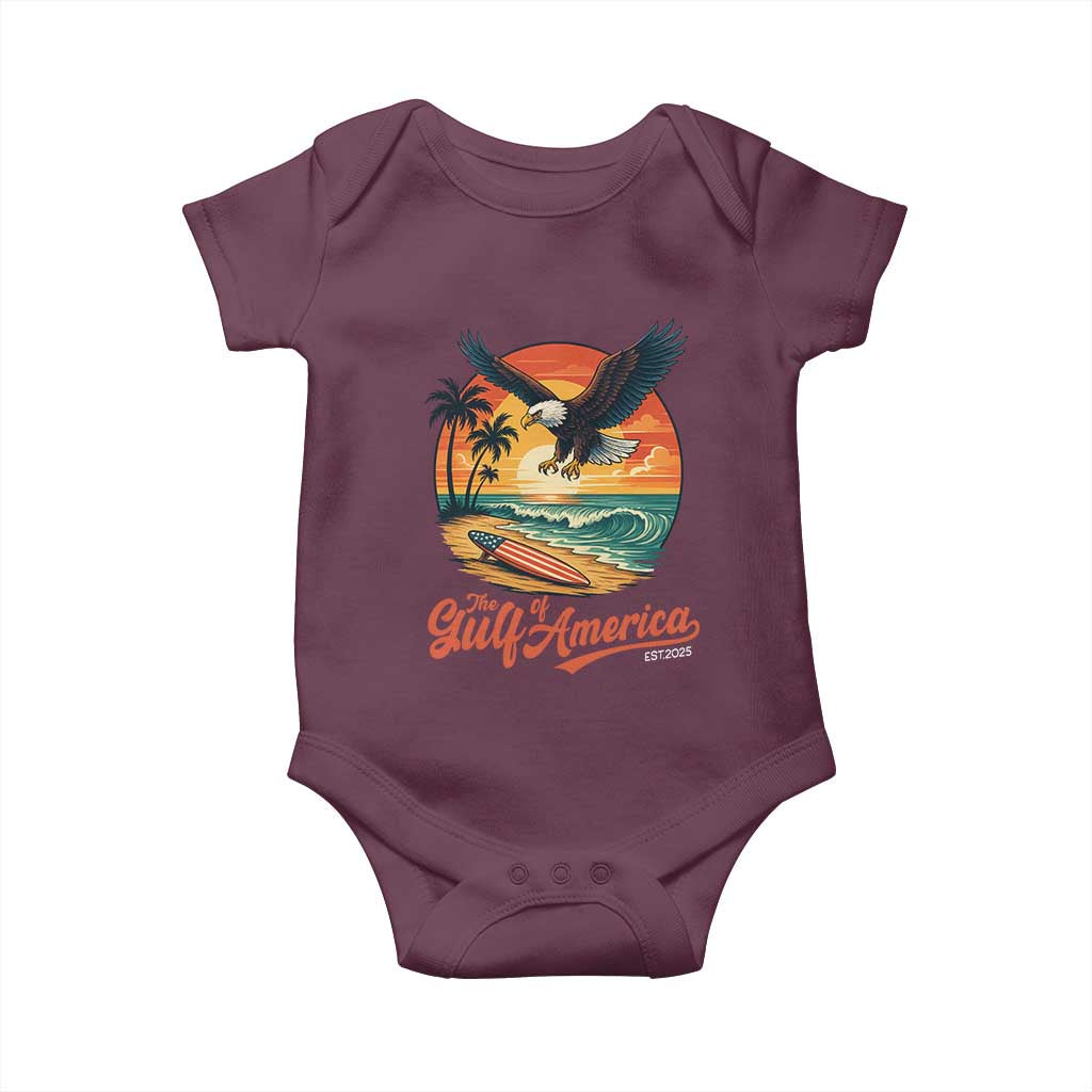Gulf of America 2025 Bald Eagle Baby Onesie Vintage Patriotic Beach Sunset 4th Of July - Wonder Print Shop