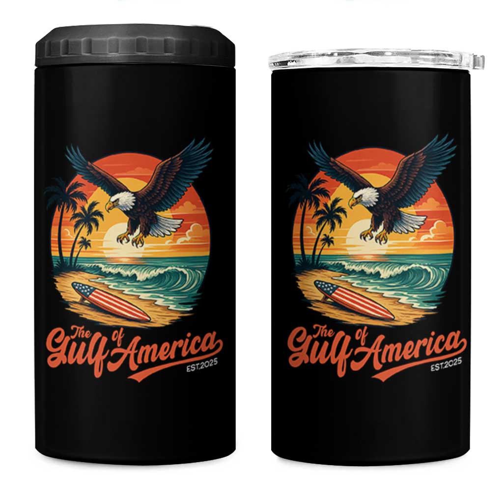 Gulf of USA 2025 Bald Eagle 4 in 1 Can Cooler Tumbler Vintage Patriotic Beach Sunset 4th Of July - Wonder Print Shop