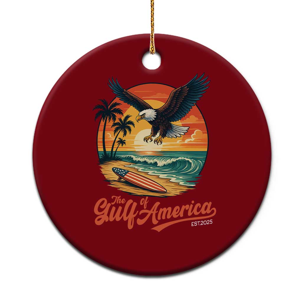 Gulf of USA 2025 Bald Eagle Ceramic Ornament Vintage Patriotic Beach Sunset 4th Of July - Wonder Print Shop