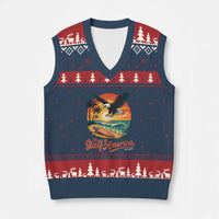 Gulf of USA 2025 Bald Eagle V-Neck Knit Sweater Vest Vintage Patriotic Beach Sunset 4th Of July - Wonder Print Shop