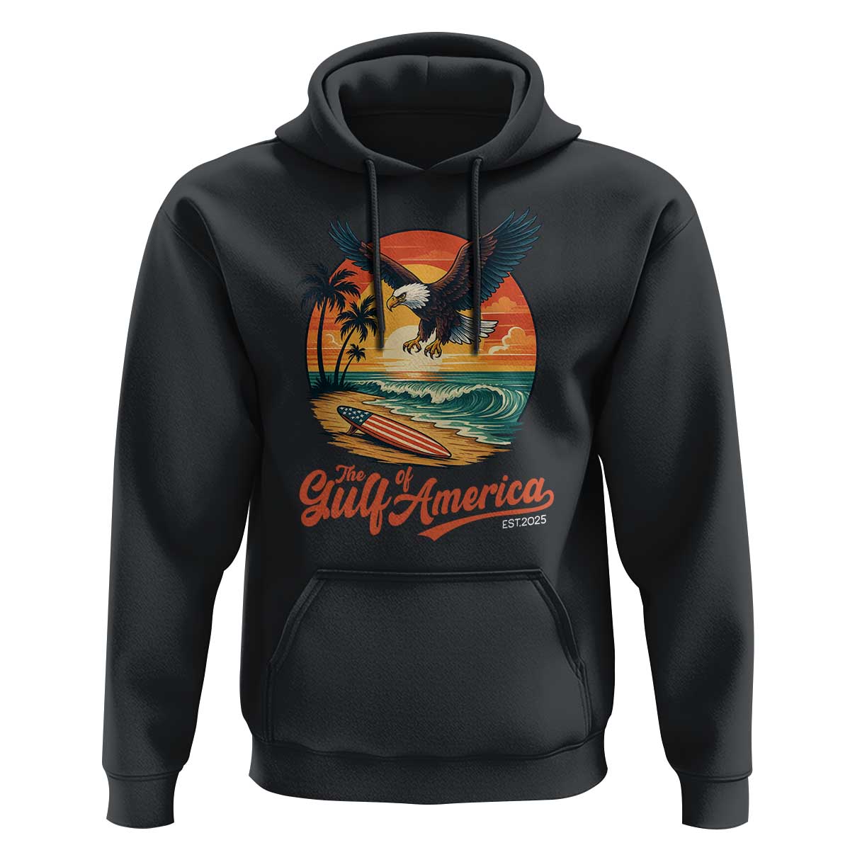 Gulf of America 2025 Bald Eagle Hoodie Vintage Patriotic Beach Sunset 4th Of July - Wonder Print Shop