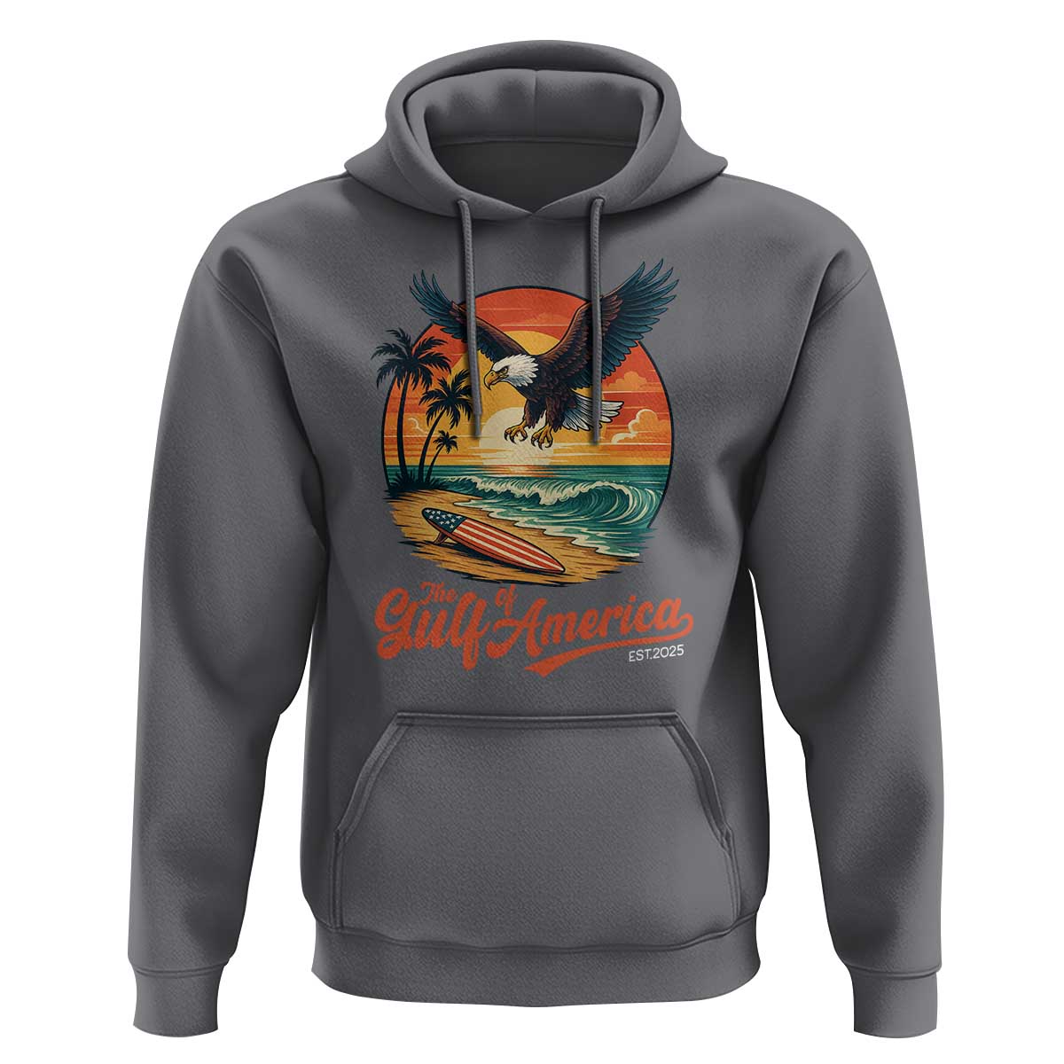 Gulf of America 2025 Bald Eagle Hoodie Vintage Patriotic Beach Sunset 4th Of July - Wonder Print Shop