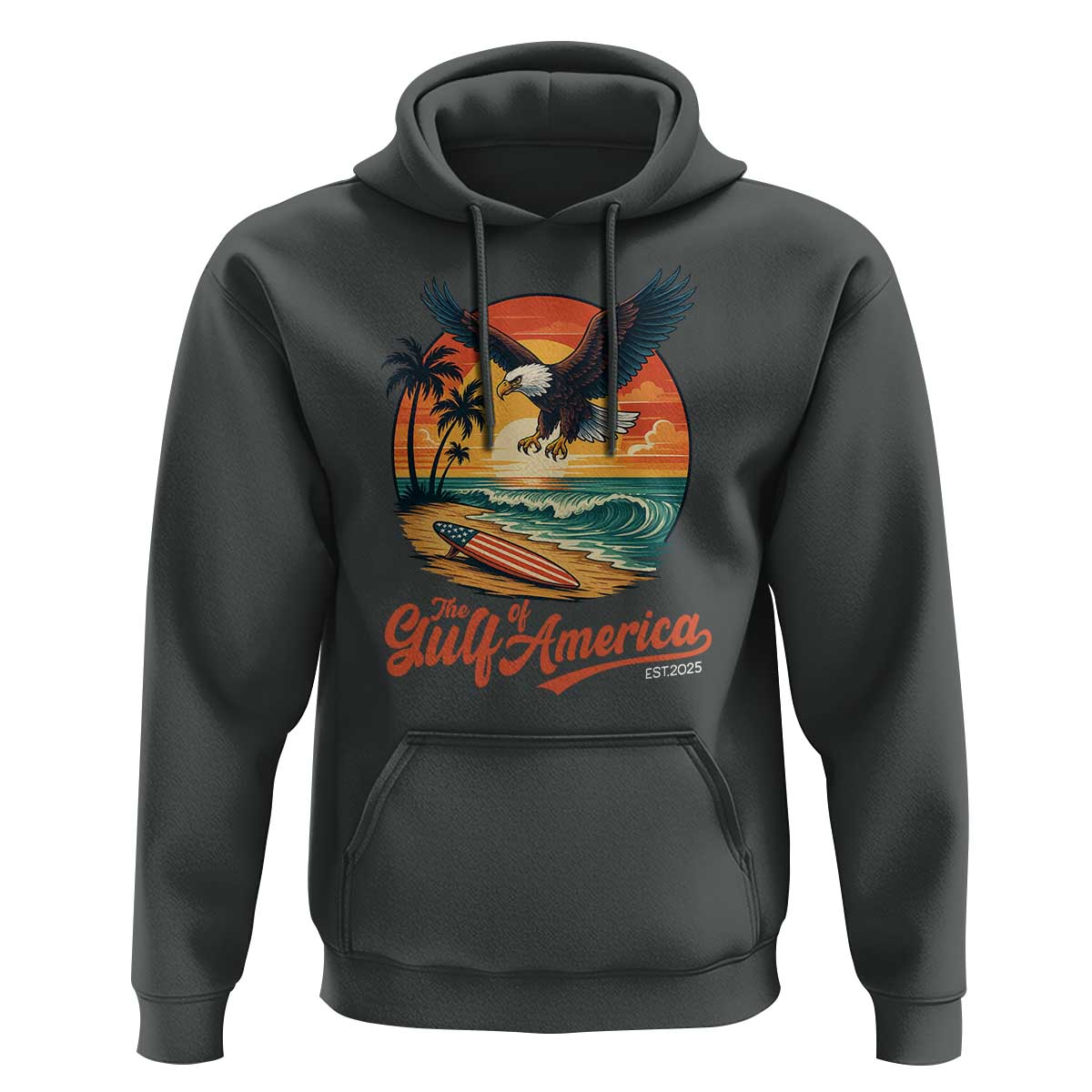 Gulf of America 2025 Bald Eagle Hoodie Vintage Patriotic Beach Sunset 4th Of July - Wonder Print Shop