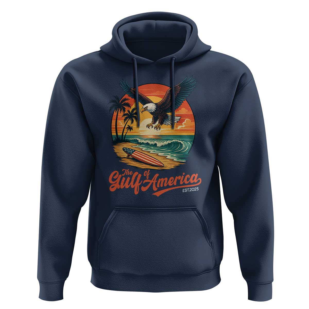 Gulf of America 2025 Bald Eagle Hoodie Vintage Patriotic Beach Sunset 4th Of July - Wonder Print Shop