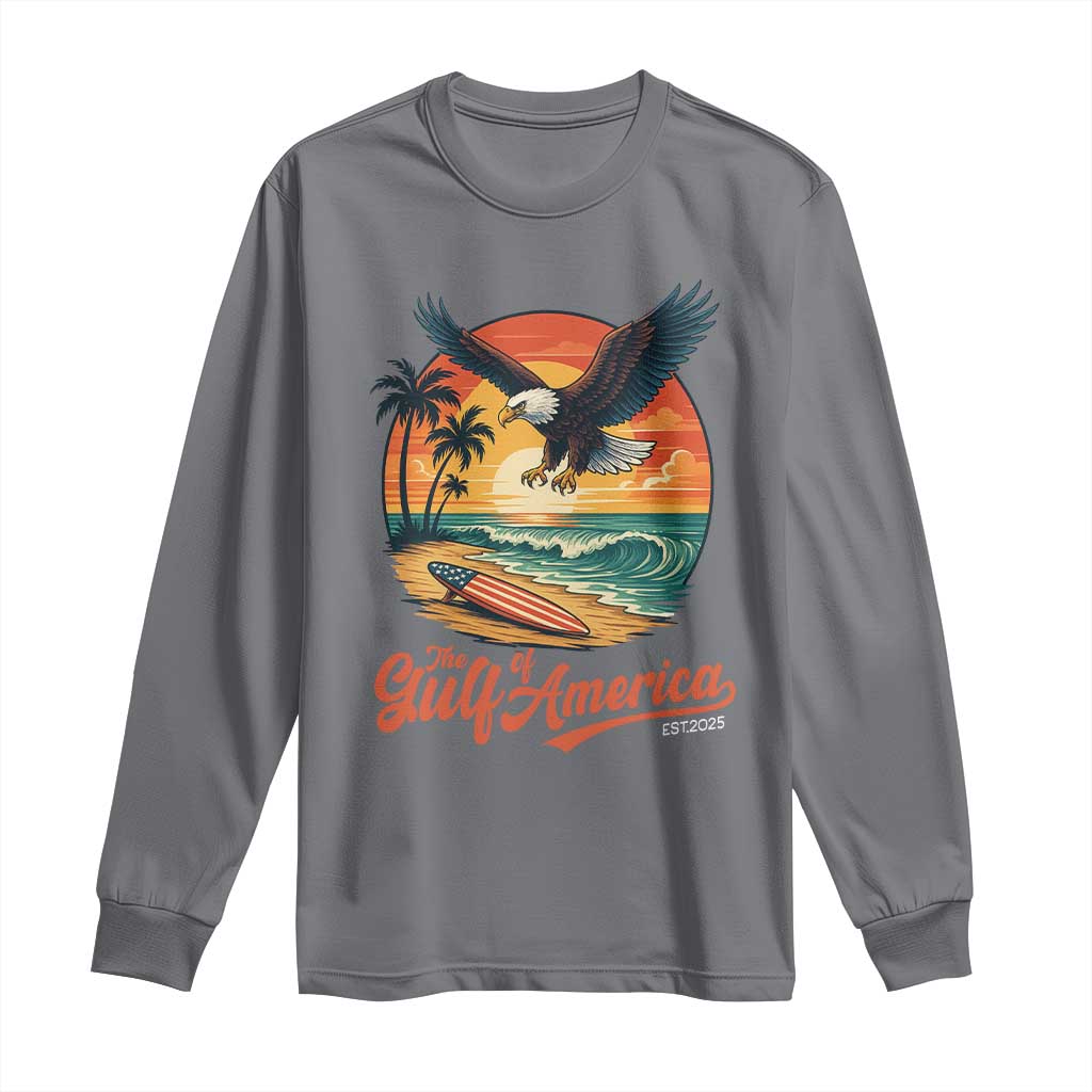 Gulf of America 2025 Bald Eagle Long Sleeve Shirt Vintage Patriotic Beach Sunset 4th Of July - Wonder Print Shop