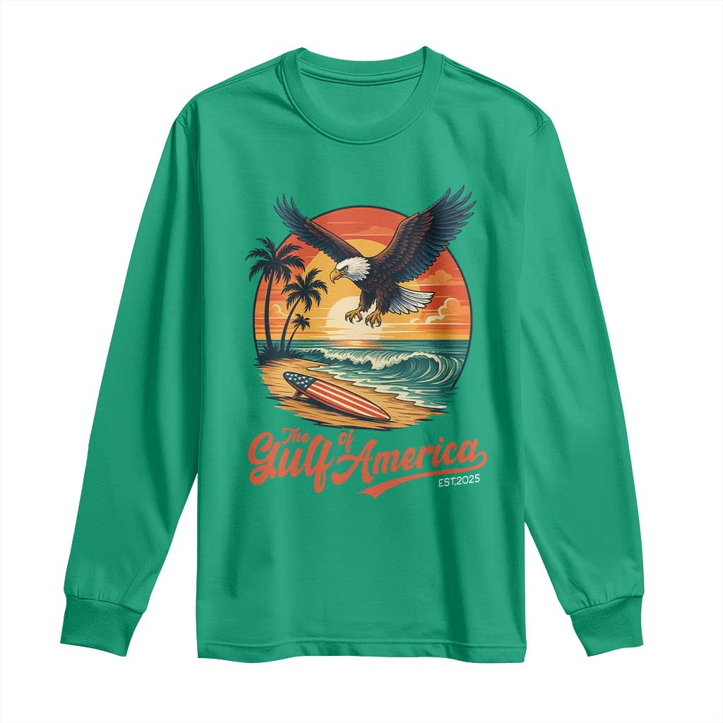 Gulf of America 2025 Bald Eagle Long Sleeve Shirt Vintage Patriotic Beach Sunset 4th Of July - Wonder Print Shop