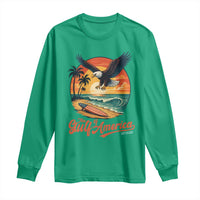 Gulf of America 2025 Bald Eagle Long Sleeve Shirt Vintage Patriotic Beach Sunset 4th Of July - Wonder Print Shop