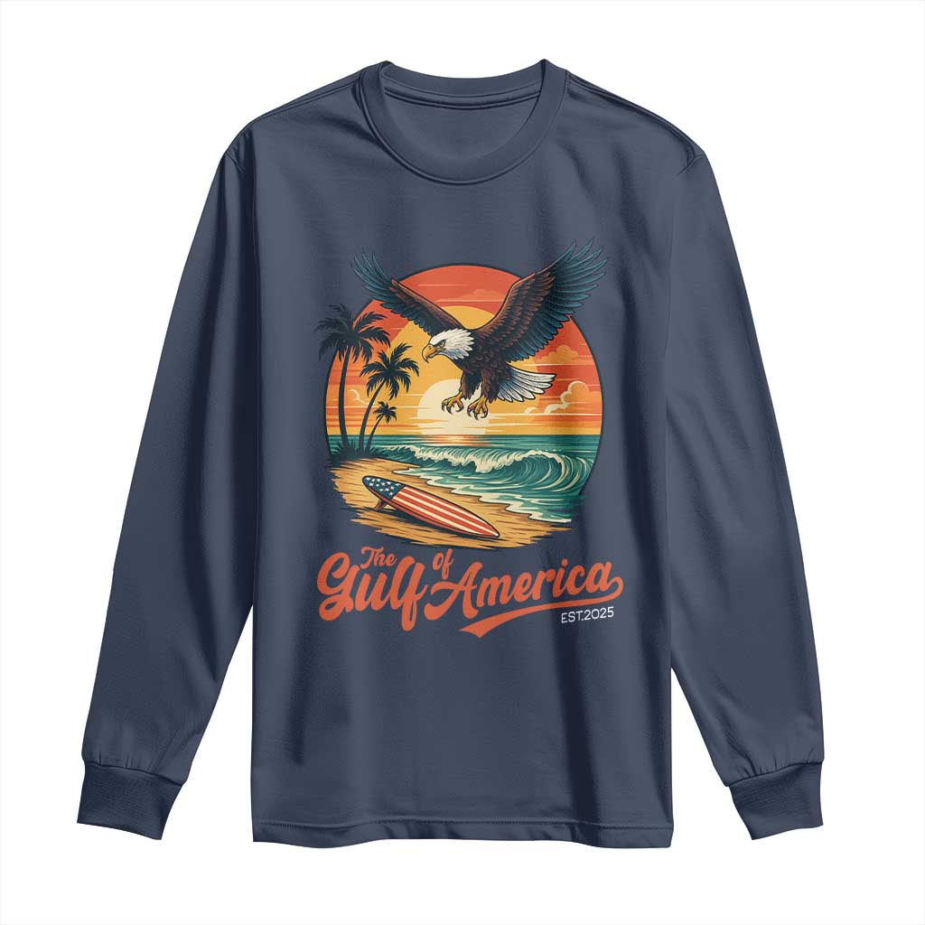 Gulf of America 2025 Bald Eagle Long Sleeve Shirt Vintage Patriotic Beach Sunset 4th Of July - Wonder Print Shop
