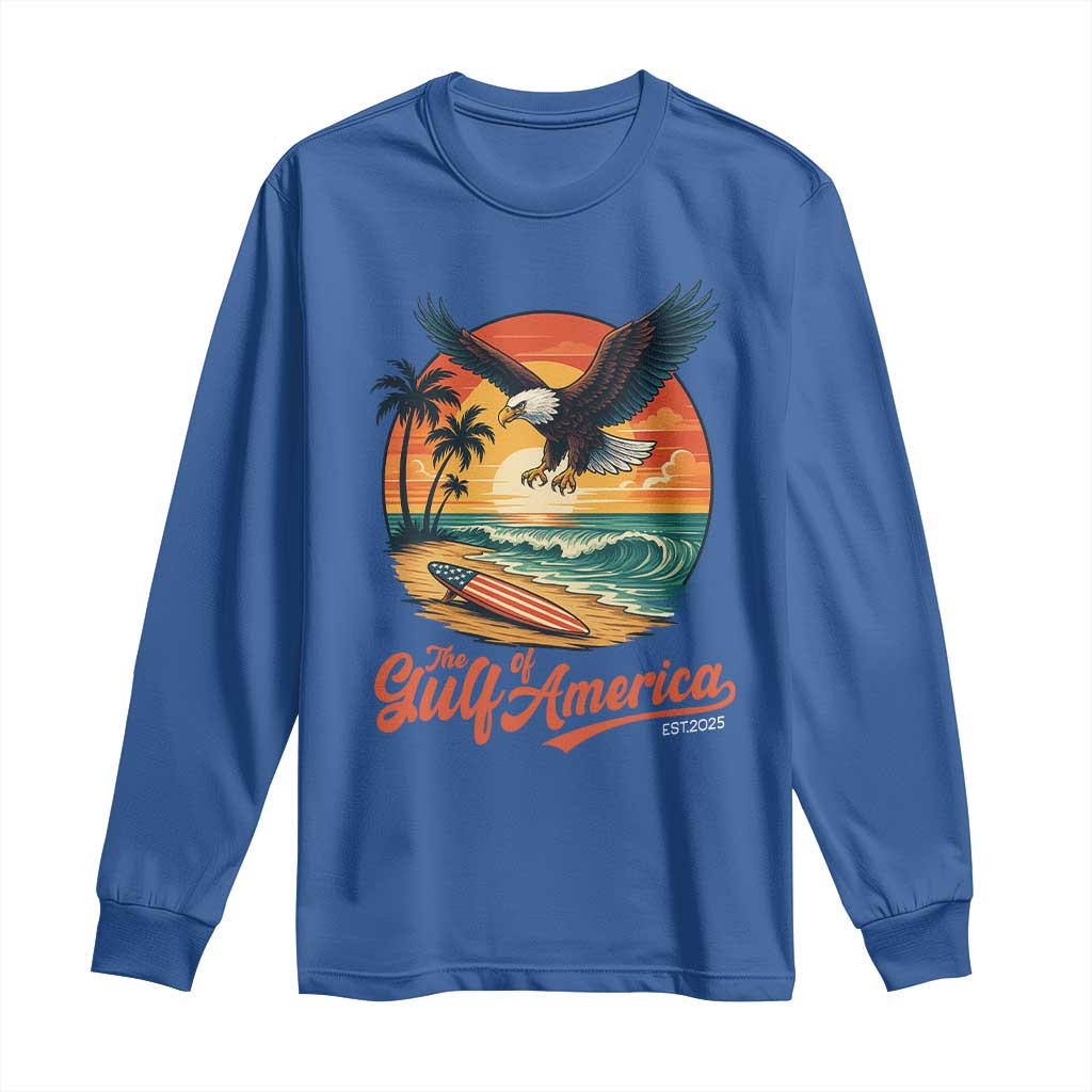 Gulf of America 2025 Bald Eagle Long Sleeve Shirt Vintage Patriotic Beach Sunset 4th Of July - Wonder Print Shop