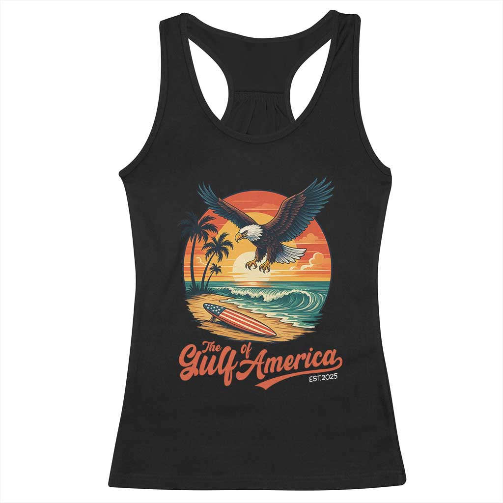Gulf of America 2025 Bald Eagle Racerback Tank Top Vintage Patriotic Beach Sunset 4th Of July - Wonder Print Shop