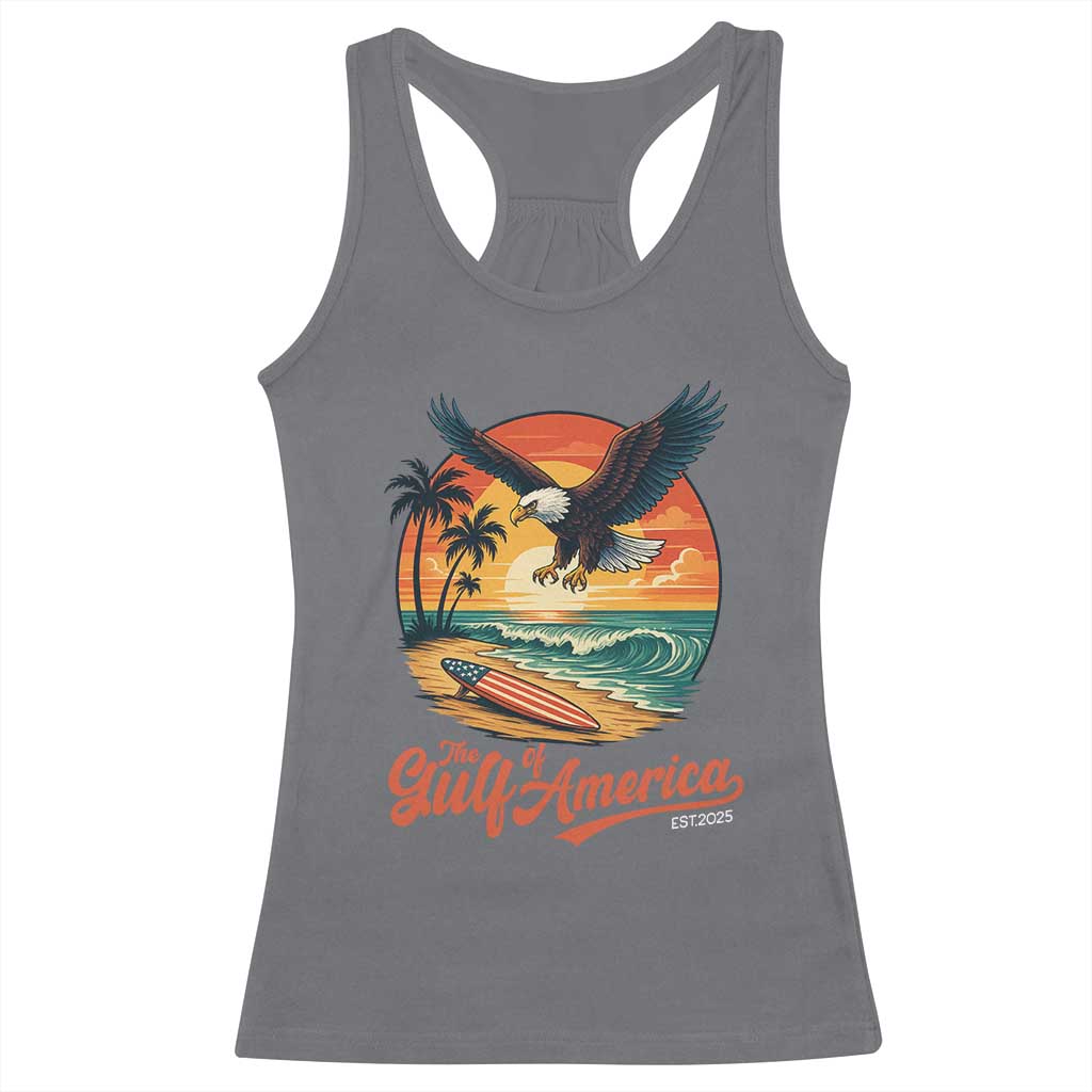 Gulf of America 2025 Bald Eagle Racerback Tank Top Vintage Patriotic Beach Sunset 4th Of July - Wonder Print Shop