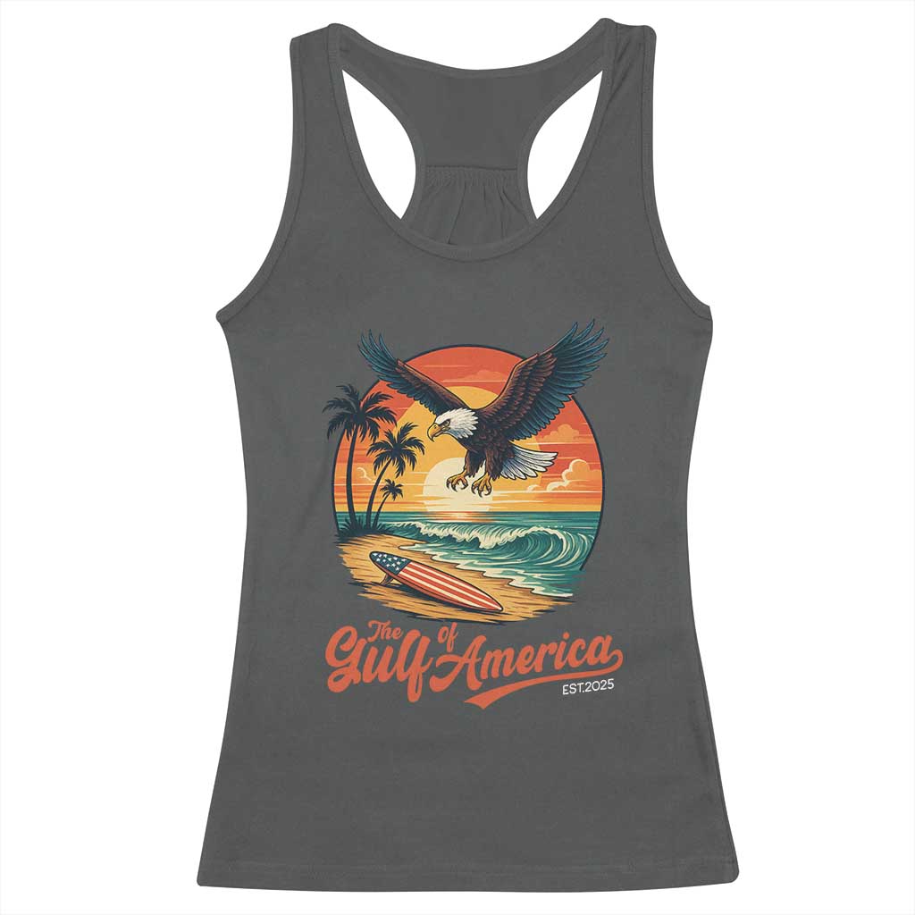 Gulf of America 2025 Bald Eagle Racerback Tank Top Vintage Patriotic Beach Sunset 4th Of July - Wonder Print Shop