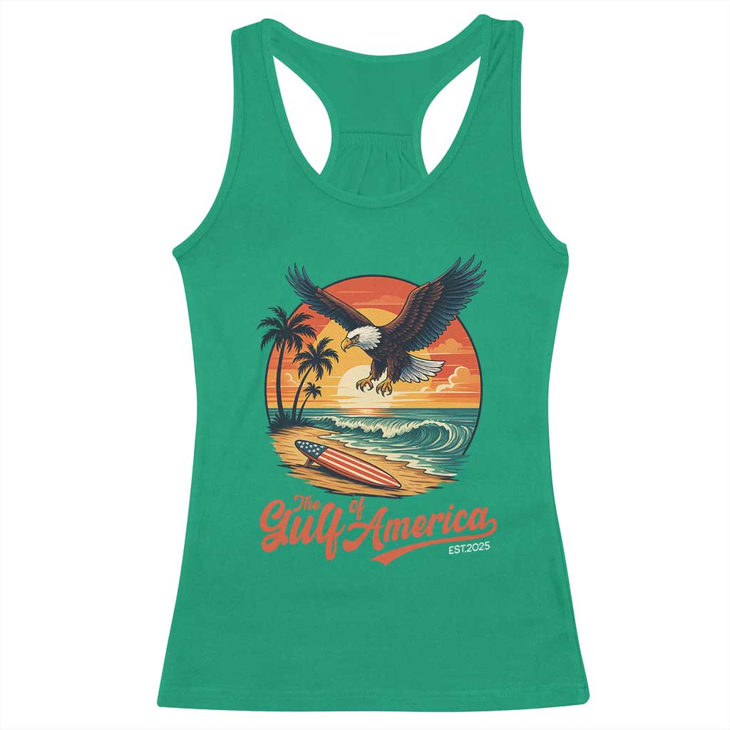 Gulf of America 2025 Bald Eagle Racerback Tank Top Vintage Patriotic Beach Sunset 4th Of July - Wonder Print Shop
