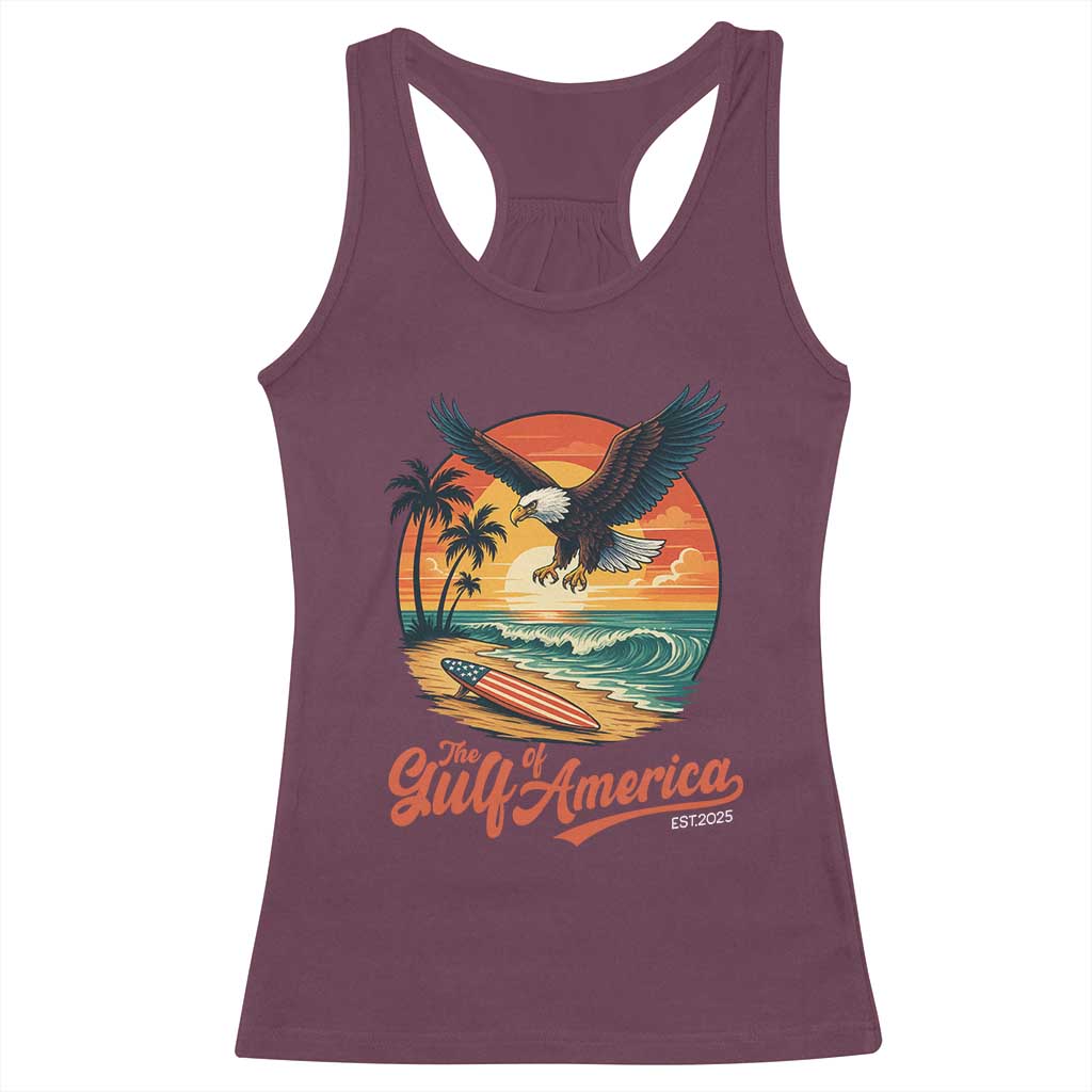 Gulf of America 2025 Bald Eagle Racerback Tank Top Vintage Patriotic Beach Sunset 4th Of July - Wonder Print Shop