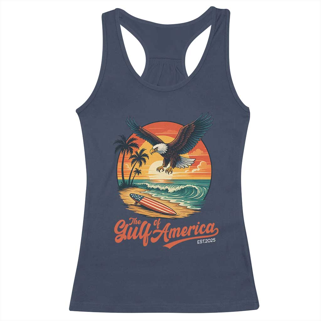 Gulf of America 2025 Bald Eagle Racerback Tank Top Vintage Patriotic Beach Sunset 4th Of July - Wonder Print Shop
