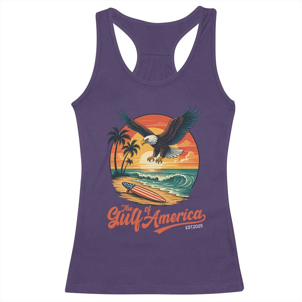 Gulf of America 2025 Bald Eagle Racerback Tank Top Vintage Patriotic Beach Sunset 4th Of July - Wonder Print Shop