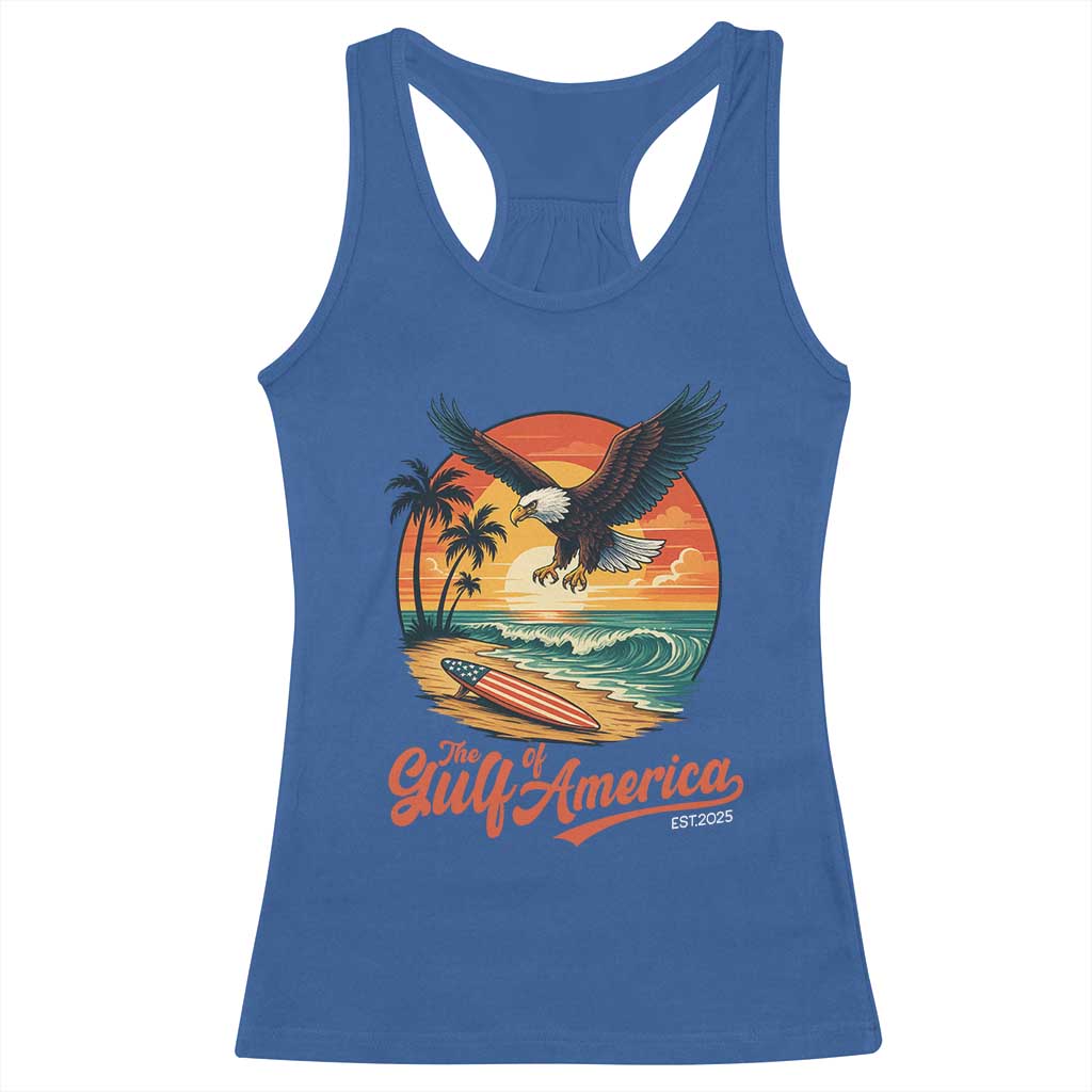 Gulf of America 2025 Bald Eagle Racerback Tank Top Vintage Patriotic Beach Sunset 4th Of July - Wonder Print Shop