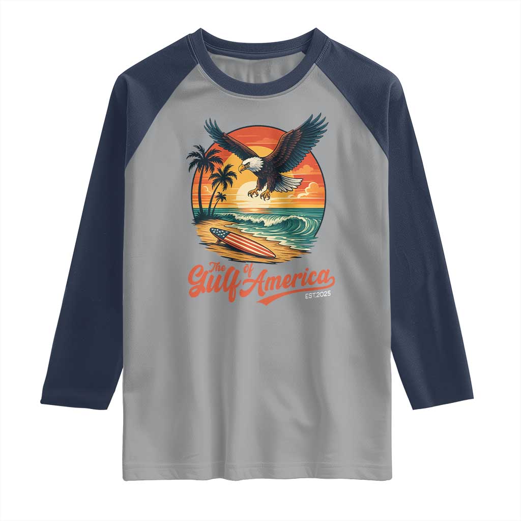 Gulf of USA 2025 Bald Eagle Raglan Shirt Vintage Patriotic Beach Sunset 4th Of July - Wonder Print Shop