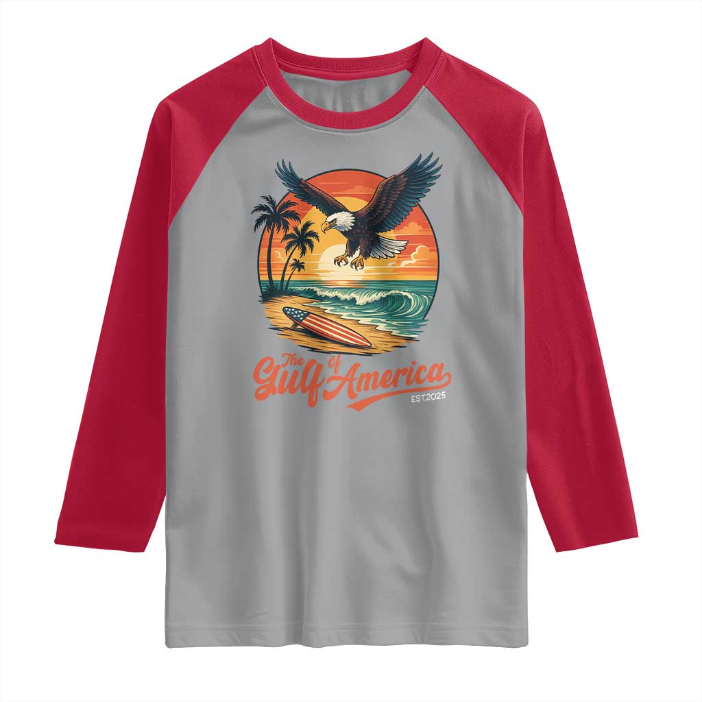 Gulf of USA 2025 Bald Eagle Raglan Shirt Vintage Patriotic Beach Sunset 4th Of July - Wonder Print Shop