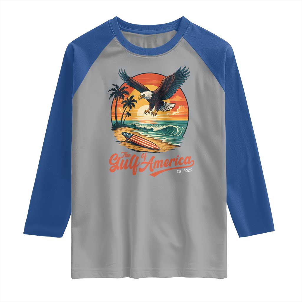Gulf of USA 2025 Bald Eagle Raglan Shirt Vintage Patriotic Beach Sunset 4th Of July - Wonder Print Shop