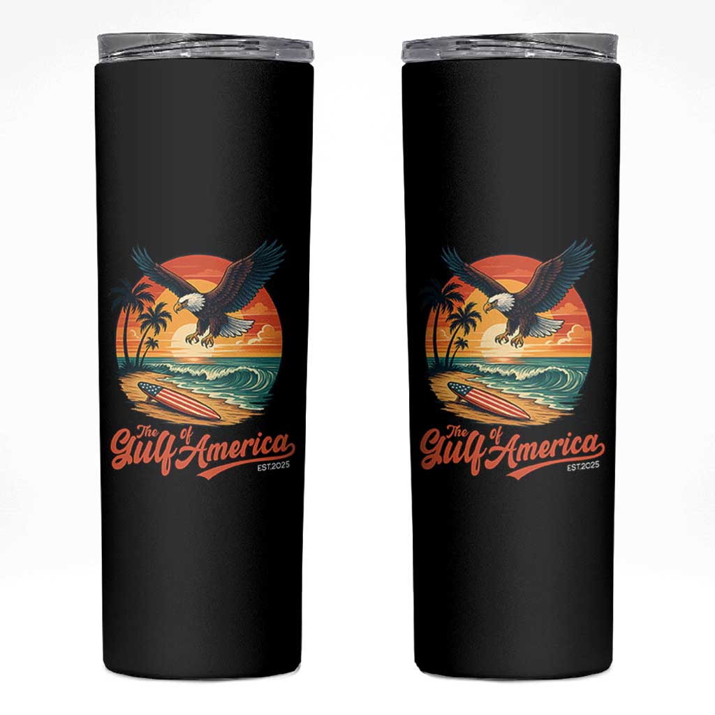 Gulf of USA 2025 Bald Eagle Skinny Tumbler Vintage Patriotic Beach Sunset 4th Of July - Wonder Print Shop