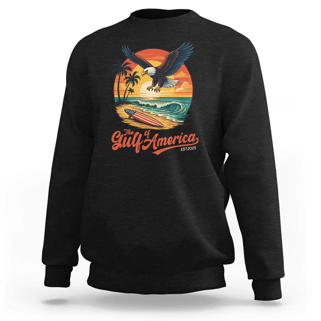 Gulf of America 2025 Bald Eagle Sweatshirt Vintage Patriotic Beach Sunset 4th Of July - Wonder Print Shop