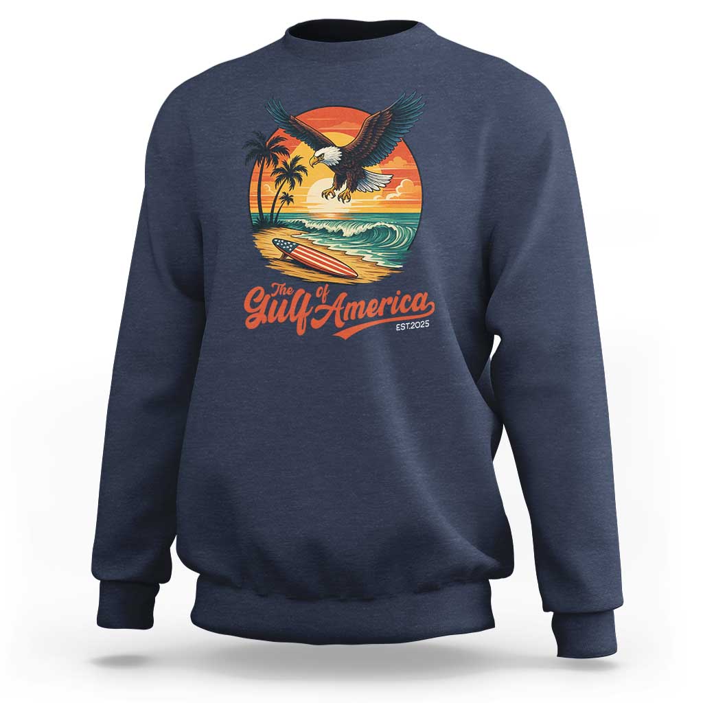 Gulf of America 2025 Bald Eagle Sweatshirt Vintage Patriotic Beach Sunset 4th Of July - Wonder Print Shop